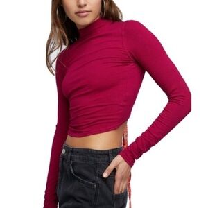NWT Free People Edge Of Town Long Sleeve Ribbed Open Tie Back Crop Top Night Out
